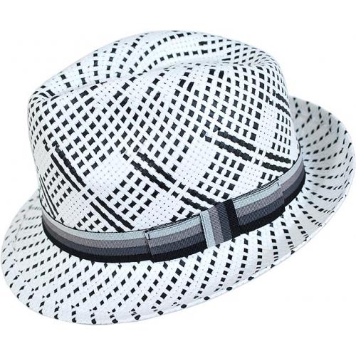 Dorfman Black / White Straw Dress Hat With Grey / Black Head Band